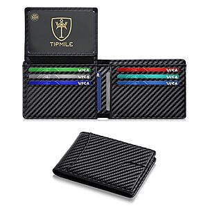 Tipmile Slim RFID-Blocking Bifold Wallet w/ 12-Card Capacity, 2 ID Windows & Cash Slot (Black) $4.99 + Free Shipping w/ Prime or on $35+