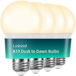 4-Pk Linkind A19 Dusk to Dawn Sensor LED Bulbs (2700K Soft White, 9.5W) $7.50 