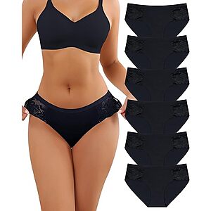 6-Pairs LEVAO Women's Seamless No-Show Lace Cheeky Bikini Underwear