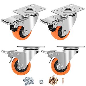 4-Count ASRINIEY Heavy Duty Swivel Caster Wheels w/ Dual Locking Brakes: 2" (600-lb Capacity) $12.59 or 4" Dual-Pedal (1200-lb Capacity) $20.29 + Free Shipping w/ Prime or on $35+