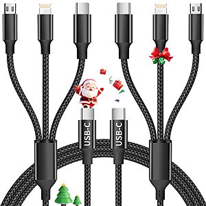2-Count 4' Jogrytece Braided 3-in-1 Charging Cables (Black; USB-A/USB-C to Lightning, USB-C & Micro USB) $4.49 ($2.25 each) + Free Shipping w/ Prime or on $35+