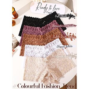 5-Pairs READY TO LOVE Women's Lace Cheeky Boyshort Underwear (XS-3XL, Various Colors) from $4.74 + Free Shipping w/ Prime or on $35+