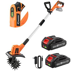 Prime Members: Saker 22V Cordless 3-Speed Garden Tiller/Cultivator w/ 2x 2.0Ah Batteries $71.49 + Free Shipping