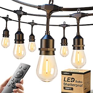 100' addlon Heavy-Duty Dimmable LED Outdoor String Lights w/ Remote, Timer & Shatterproof Edison Bulbs $29.98 + Free Shipping w/ Prime or on $35+