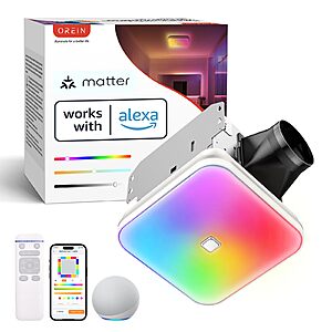 OREiN Matter 110 CFM Smart Bathroom Exhaust Fan w/ Adjustable White & RGB Color-Changing LED Light, App/Voice/Remote Control $87.99 + Free Shipping