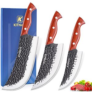 3-Piece KITNATS Hand-Forged High Carbon Steel Butcher Knife Set w/ Meat Cleaver, Serbian Chef & Boning Knives $19.99 + Free Shipping w/ Prime or on $35+