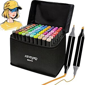 80-Color HEVEGRD Dual-Tip Alcohol Art Markers Set w/ Carrying Case $9.89 + Free Shipping w/ Prime or on $35+