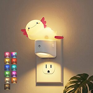 JandCase 3D RGB Color-Changing Plug-In Night Light (Axolotl, Duck, or Mushroom) $8 & More
