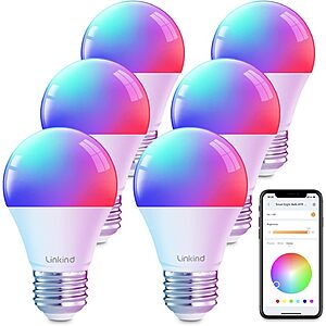 6-Pk Linkind A19 E26 Dimmable Color Changing RGBTW Smart Light Bulbs $20 + Free S&H