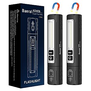 2-Pk Banral Zoomable 1000 LM 8-Mode Rechargeable Magnetic LED Flashlights