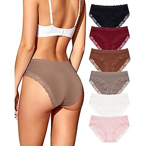 6-Ct LEVAO Women's Cotton Lace Bikini Panties (Multicolor) from