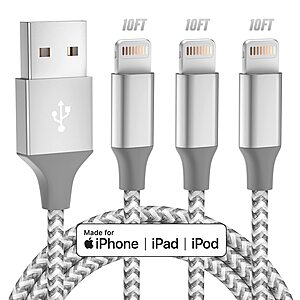 3-Pk 10' Bkayp Apple MFi Certified USB to Lightning Charging Cables