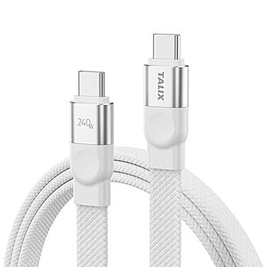 [Prime] TALIX 240W USB-C to USB-C Fast Charging Braided Cable (Various Lengths, White) from $6.49 + Free Shipping