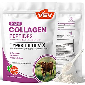 16-Oz VEV Multi Collagen Peptides Powder w/ Hyaluronic Acid, Biotin & Vitamin C (Unflavored) $6.29 w/ S&S + Free Shipping w/ Prime or on $35+