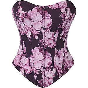 Scarlet Darkness Women's Strapless Floral Corset Top w/ Lace-Up Back (Various) from