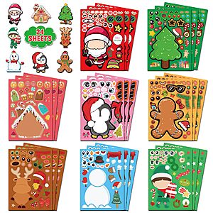24-ct HSHFAMIIY Kids' DIY Christmas Make-a-Face Sticker Sheets