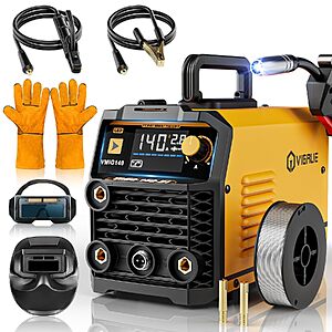 VIGRUE 140A 3-in-1 Flux Core MIG/Stick/Lift TIG Welder w/ Digital Display, Welding Mask & Gloves