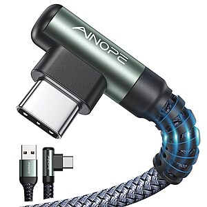 2-Pk 6.6' AINOPE USB-A to USB-C 3.1A Right Angle Fast Charging Cables 