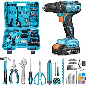 183-Piece SEESII 20V Cordless Drill & Home Tool Kit w/ Flexible Shaft, Toolbox, 2.0Ah Battery & Charger $35.63 + Free Shipping