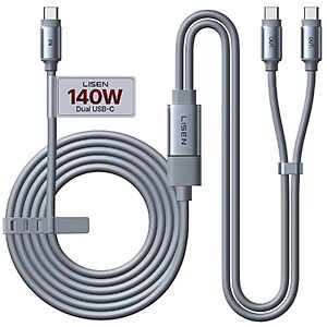 6.6' LISEN 140W 1-to-2 USB-C Splitter Charging Cable w/ Dual USB-C Outputs