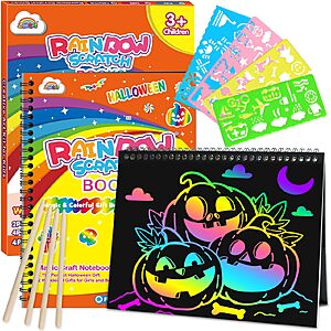 2-Count ZMLM Halloween Rainbow Scratch Art Notebooks for Kids w/ Stencils & Wooden Styluses $3.99 ($2 each) + Free Shipping w/ Prime or on $35+