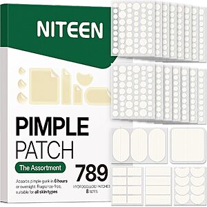 789-Ct NITEEN Hydrocolloid Pimple Patches Variety Pack (8 Sizes) $5 