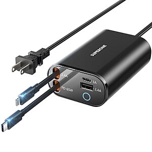 SUPERONE 104W GaN 4-in-1 Desktop Charging Station w/ 65W Fast Charging & 2 Retractable Cables (Frosted Black) $25.19 + Free Shipping w/ Prime or on $35+