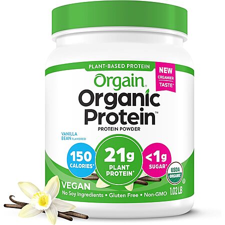 Orgain Organic Protein Powder (Vanilla Bean): 1-Lb $8.97 or 2.03-Lb $13.67 & More w/ S&S + Free Shipping w/ Prime or on $35+