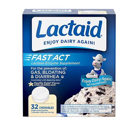 32-Count Lactaid Fast Act Lactose Intolerance Chewables w/ Enzymes (Vanilla Twist) $4.60 w/ S&S + Free Shipping w/ Prime or on $35+