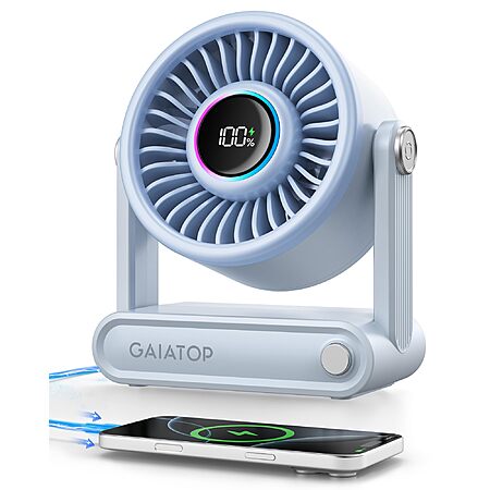 Gaiatop 6000mAh 5-Speed Rechargeable Desk Fan w/ Power Bank & RGB Mood Ring Light (Blue, Pink, or Silver) from $11.94 + Free Shipping w/ Prime or on $35+