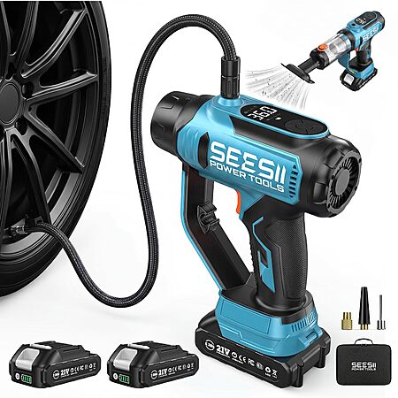 SEESII 2-in-1 Tire Inflator & Car Vacuum w/ Dual 2000mAh Batteries, 2 HEPA Filters, 150 PSI Air Compressor & 20000Pa Suction $29.24 + Free Shipping w/ Prime or on $35+