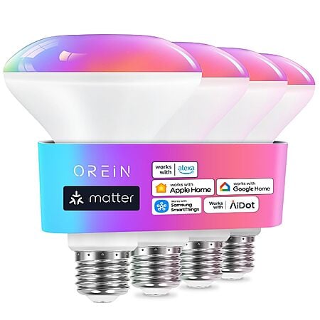 4-Count OREiN Matter BR30 Smart LED Light Bulbs (650 Lumens, RGBTW Color-Changing, Wi-Fi) $12.99 ($3.25 each) + Free Shipping w/ Prime or on $35+