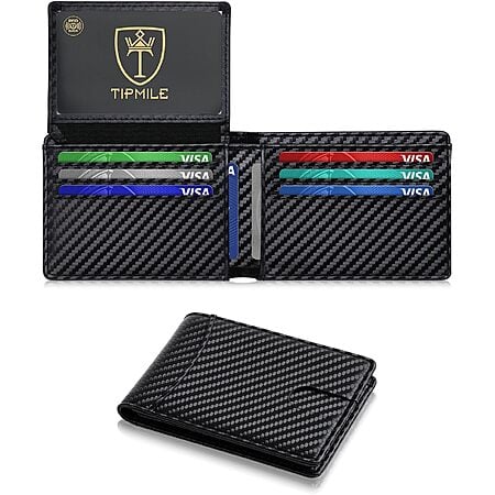 Tipmile Slim RFID-Blocking Bifold Wallet w/ 12-Card Capacity, 2 ID Windows & Cash Slot (Black) $5.49 + Free Shipping w/ Prime or on $35+