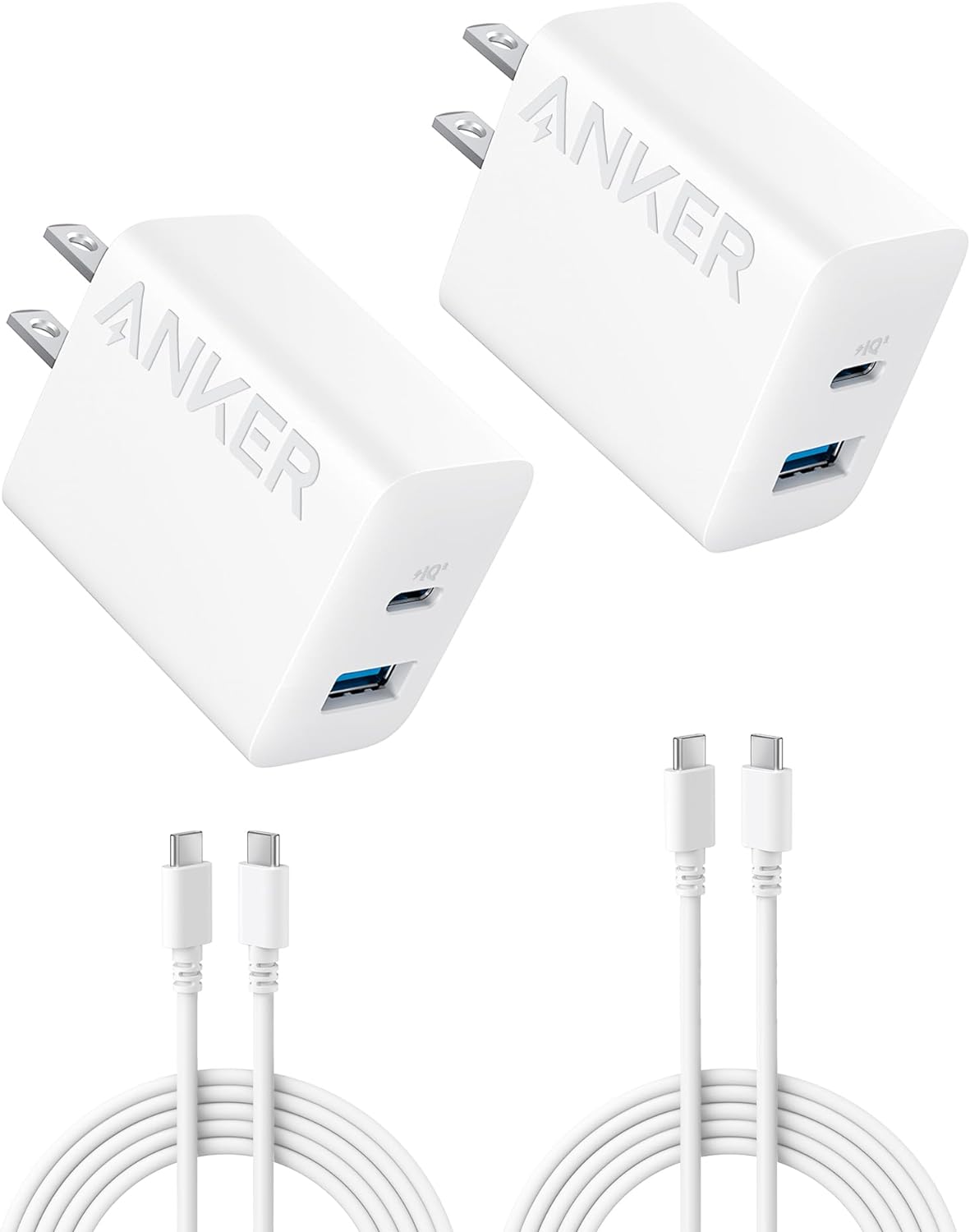 2-Pack Anker 20W 2-Port USB Type-C + Type-A Wall Charger w/ 2x 5' Type-C Cables (White/Black) $15.29 + Free Shipping w/ Prime or on $35+