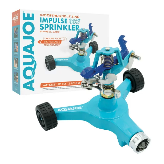 Aqua Joe Indestructible Zinc Impulse 360º Sprinkler W/ Wheels $9 + Free Shipping w/ Walmart+ or $35+