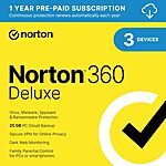 Norton Digital Downloads: Norton 360 Deluxe 2024 (1-Year, 3 Devices) $15 &amp; More