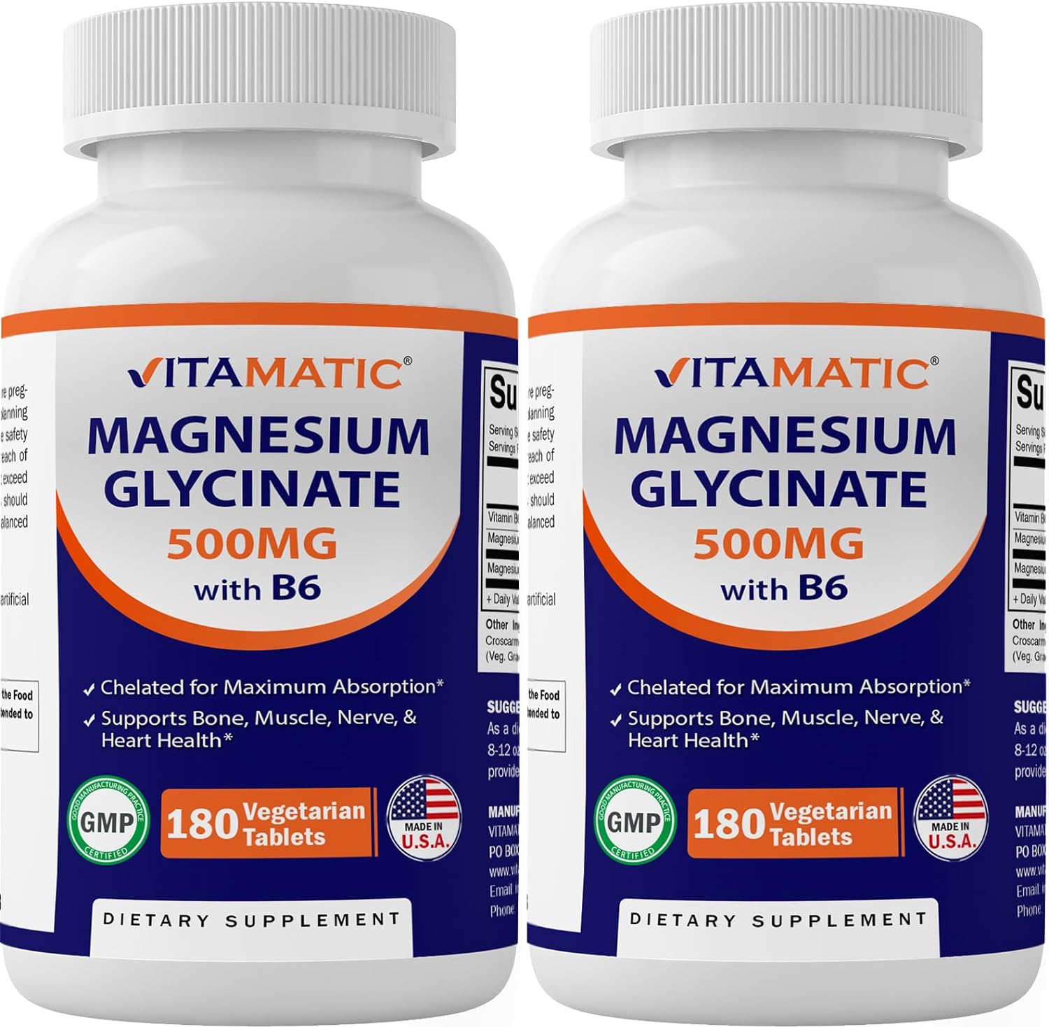 2-Pack 180-Count Vitamatic Magnesium Glycinate 500mg w/ B6 Tablets $12.50 w/ S&S + Free Shipping w/ Prime or on $35+