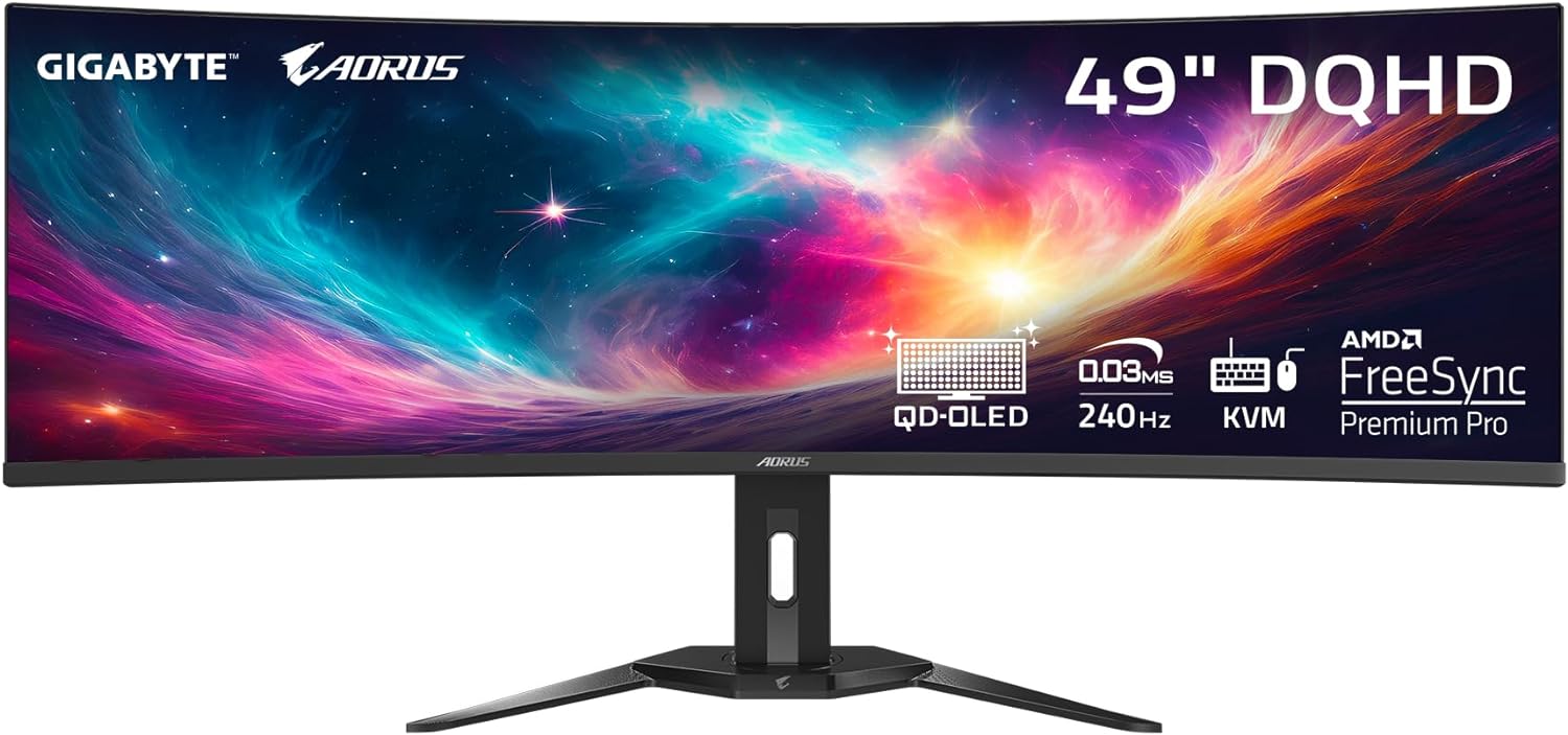 49" GIGABYTE QD OLED DQHD 5120x1440 144Hz 0.03ms FreeSync Curved Gaming Monitor w/ AI Burn-In Prevention $1000 + Free Shipping