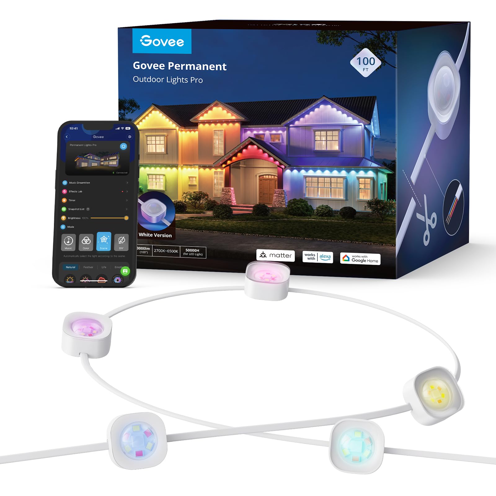 Prime Members 100' Govee Permanent Outdoor Lights Pro w/ 60x RGBIC LEDs