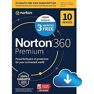 Norton Digital Downloads: Norton 360 Deluxe 2024 (1-Year, 3 Devices) $15, Norton  360 Premium 2024 (15-Month, 10 Devices) $20 & More
