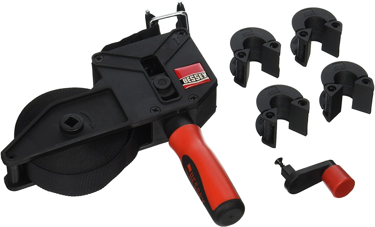 Bessey Tools VAS-23 2K Variable Angle Strap Clamp with 4 Clips,Black with red handle - - Amazon.com $19.36