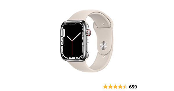 Apple Watch Series 7 GPS + Cellular, 45mm Silver Stainless Steel Case with Starlight Sport Band - Regular - $629.20