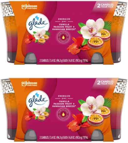 2-Count Glade Candle Jar Air Freshener (Hawaiian Breeze &. Vanilla Passion Fruit) 2 for $5.39 ($2.70 Each Pack) w/ S&S + Free Shipping w/ Prime or $25+