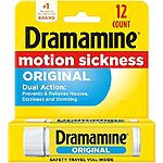 12-Count Dramamine Original Motion Sickness Relief $3.45, 8-Count Dramamine Motion Sickness Chewables for Kids $3.42, More + Free Shipping w/ Prime or $35+