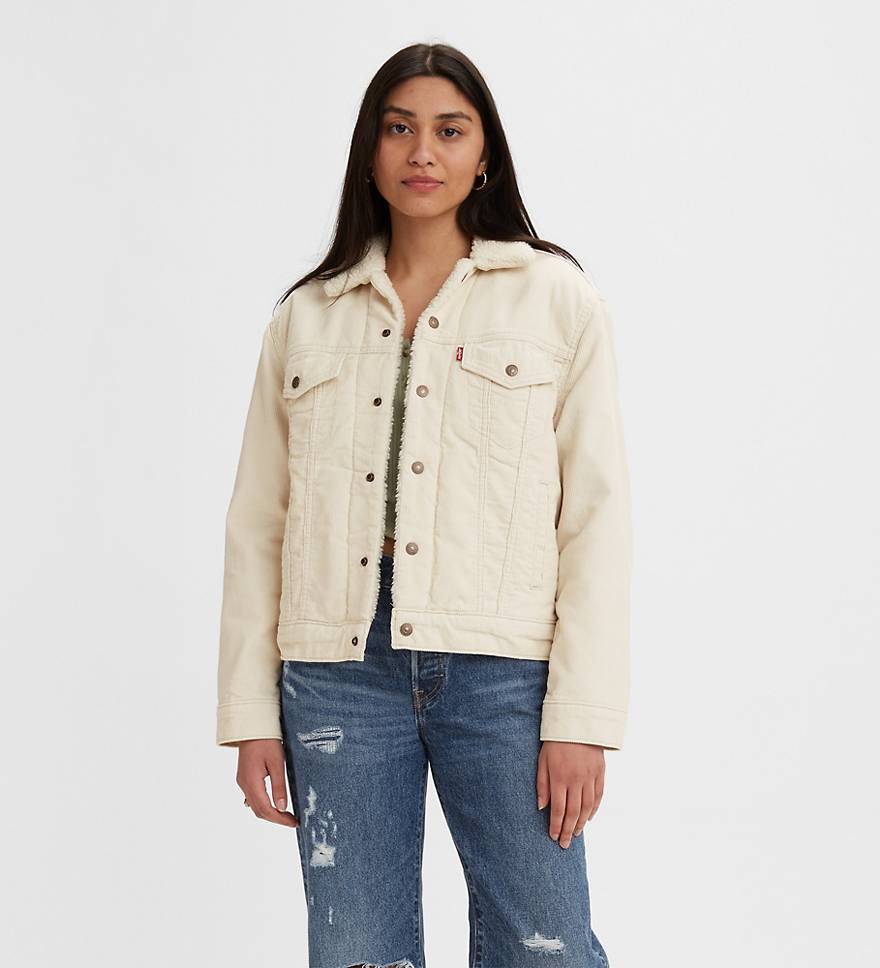 Levi's Women's Ex-Boyfriend Corduroy Sherpa Trucker Jacket (Whitecap ...