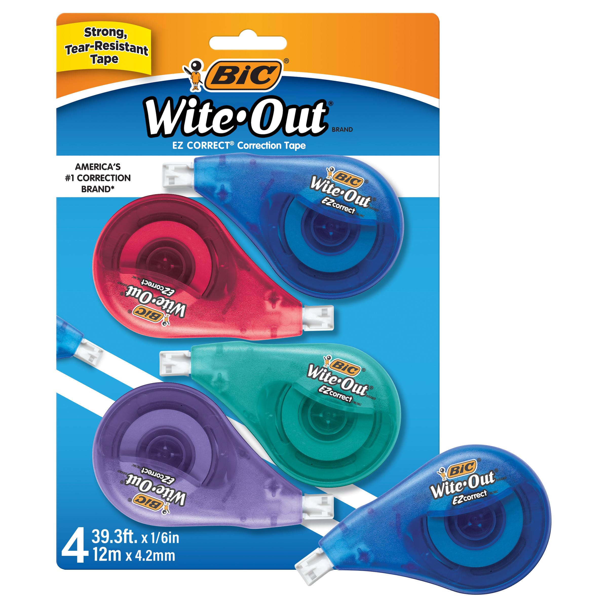 BIC White-Out Brand EZ Correct Correction Tape, 39.3 Feet, 4-Count Pack of white Correction Tape, Fast, Clean and Easy to Use $3.99 + Free Shipping w/ Prime or on $35+