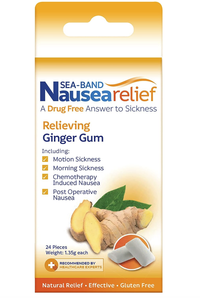 24-Count Sea-Band Anti-Nausea Ginger Gum $5.14 w/ S&S, 20-Count Sea-Band Anti-Nausea Ginger Capsules $5.69 w/ S&S + FS w/ Prime or $35+