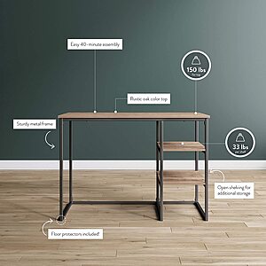 Nathan James Penny Writing Desk w Metal Frame Rustic Brown Black