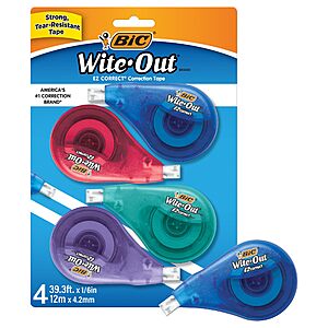 BIC White-Out Brand EZ Correct Correction Tape, 39.3 Feet, 4-Count Pack of white Correction Tape, Fast, Clean and Easy to Use $  3.99 + Free Shipping w/ Prime or on $  35+