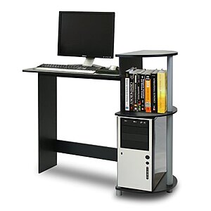 Furinno Compact Computer Desk w/ Shelves & Round Side (Black/Grey) $19.12 + Free Shipping w/ Prime or on $35+
